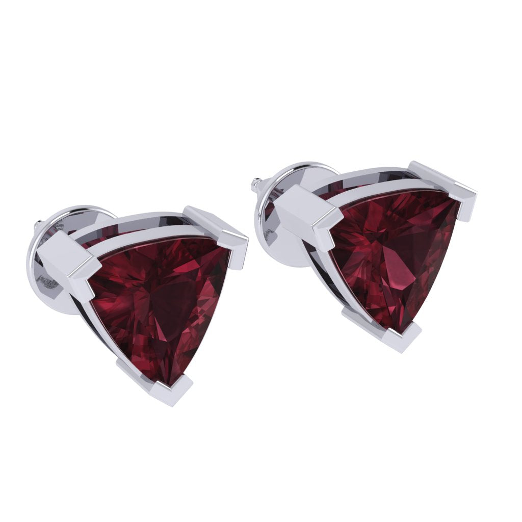 white gold plated sterling silver trillion shape garnet january birthstone stud earrings
