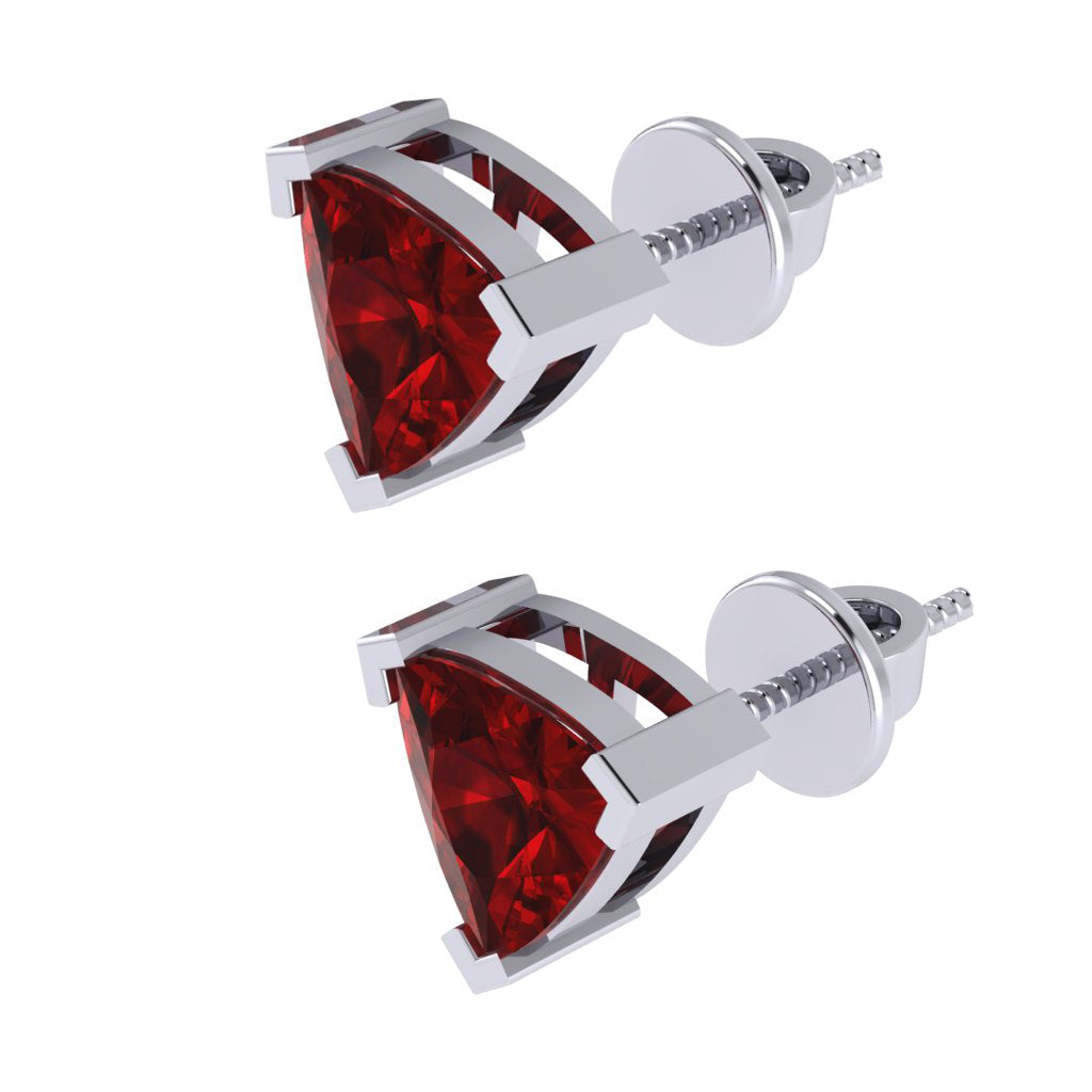 white gold plated sterling silver trillion shape ruby july birthstone stud earrings