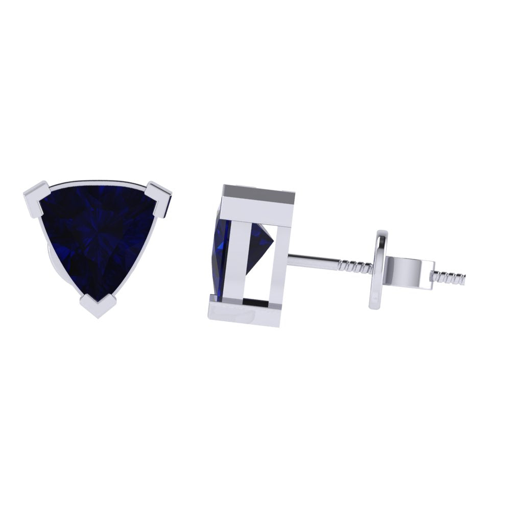 white gold plated sterling silver trillion shape sapphire september birthstone stud earrings
