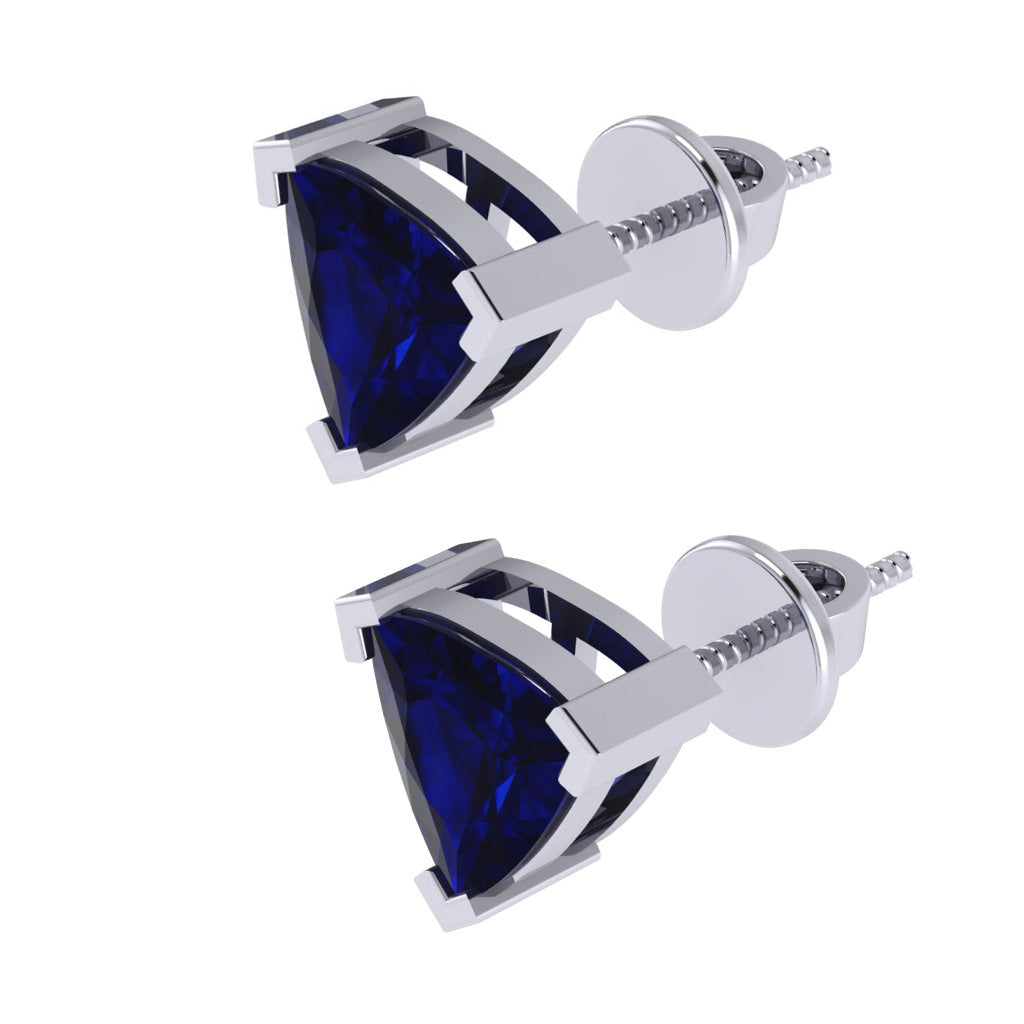white gold plated sterling silver trillion shape sapphire september birthstone stud earrings