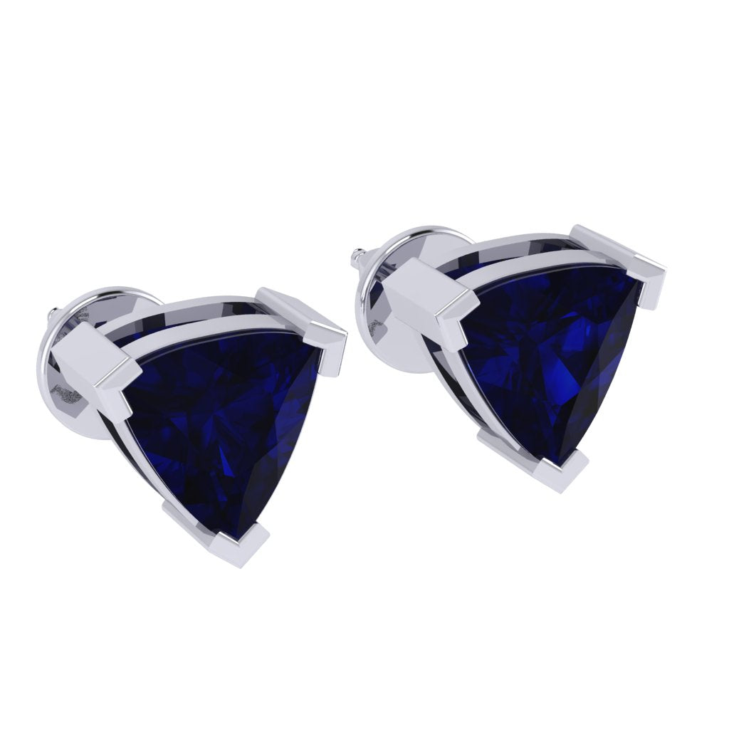 white gold plated sterling silver trillion shape sapphire september birthstone stud earrings