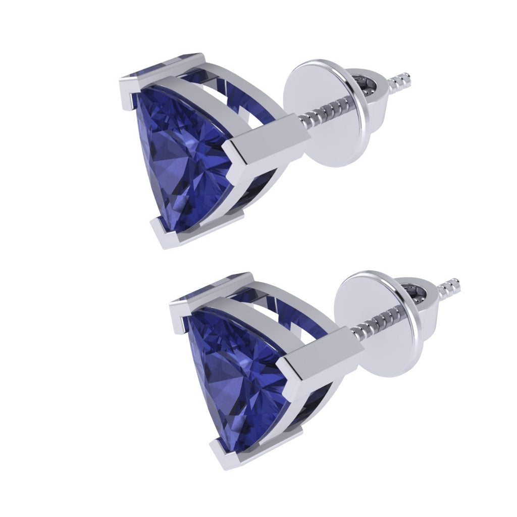 white gold plated sterling silver trillion shape tanzanite december birthstone stud earrings
