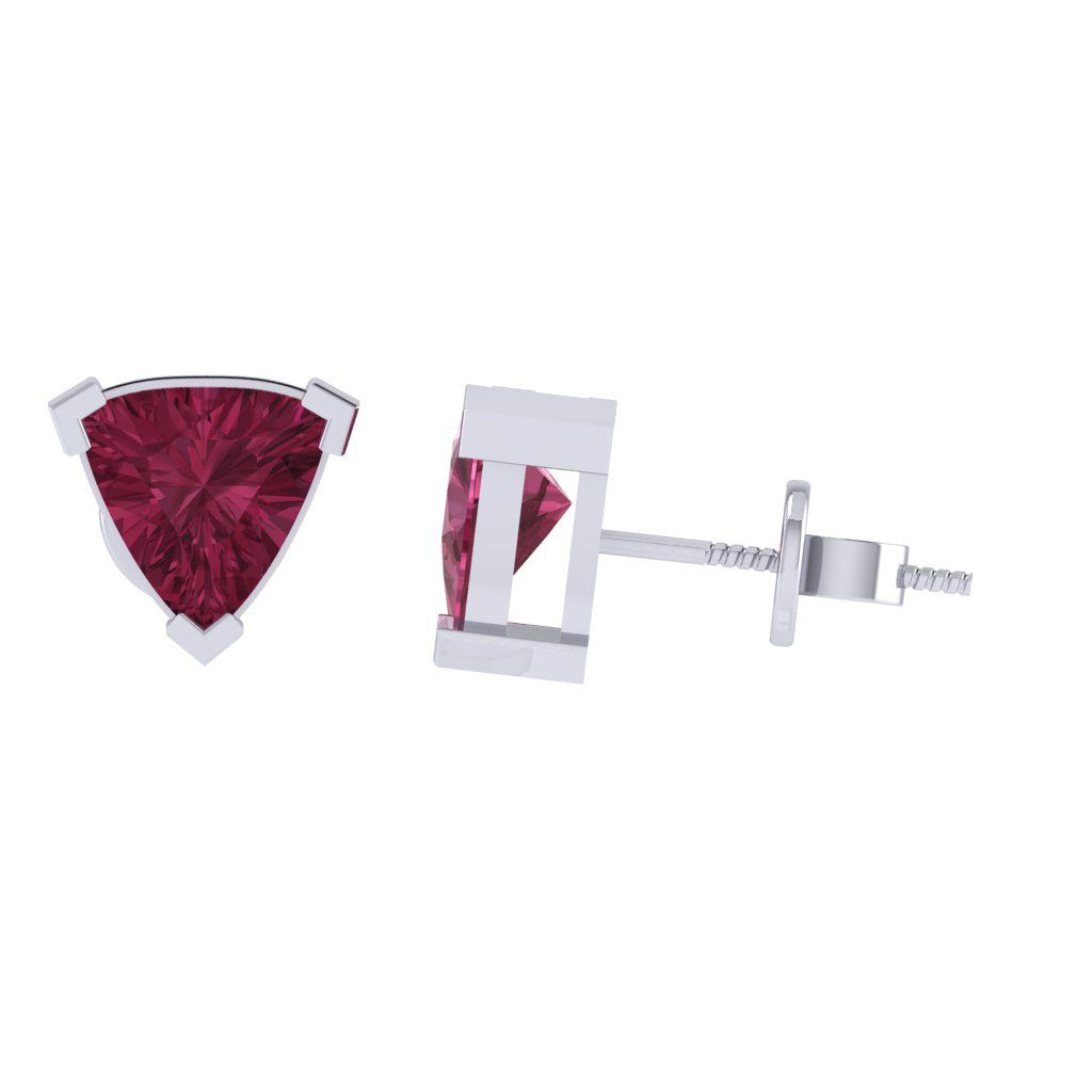 white gold plated sterling silver trillion shape tourmaline october birthstone stud earrings