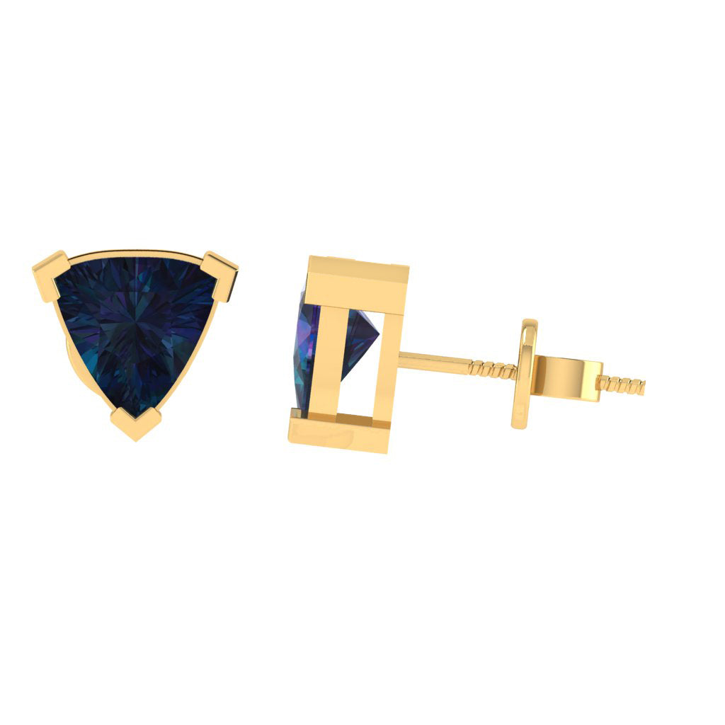 yellow gold plated sterling silver trillion shape alexandrite june birthstone stud earrings