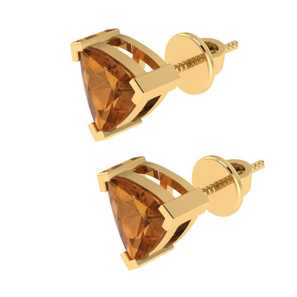 yellow gold plated sterling silver trillion shape citrine november birthstone stud earrings