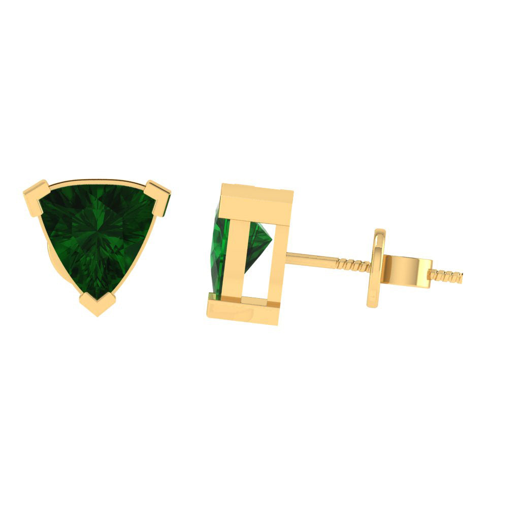 yellow gold plated sterling silver trillion shape emerald may birthstone stud earrings