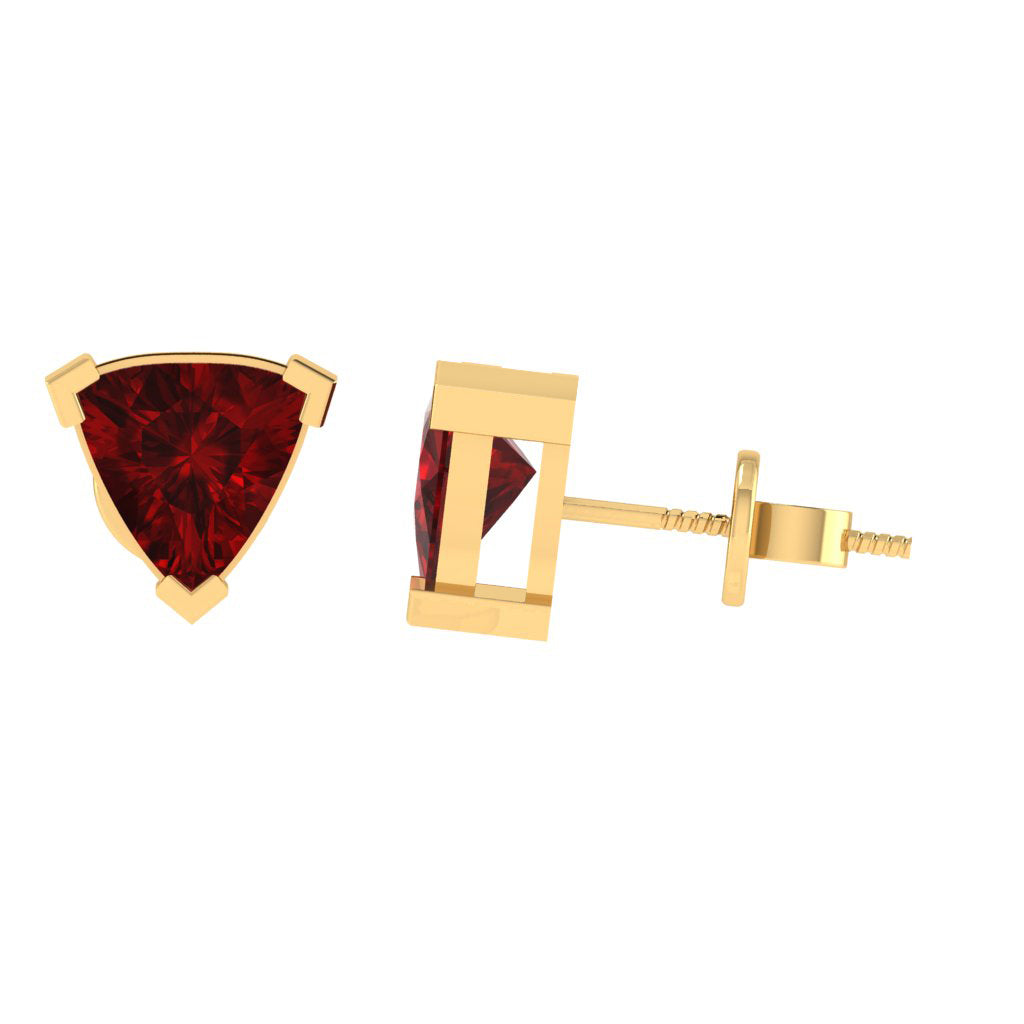 yellow gold plated sterling silver trillion shape ruby july birthstone stud earrings
