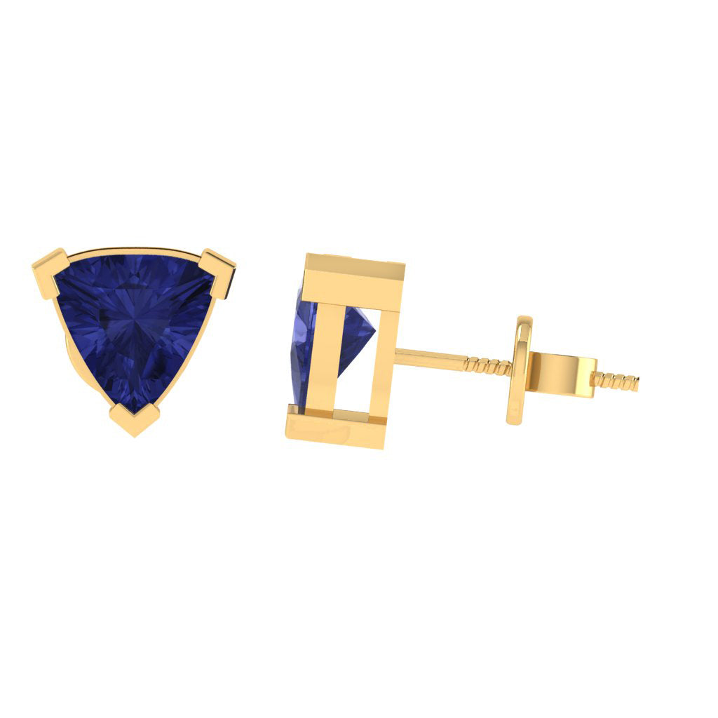 yellow gold plated sterling silver trillion shape tanzanite december birthstone stud earrings