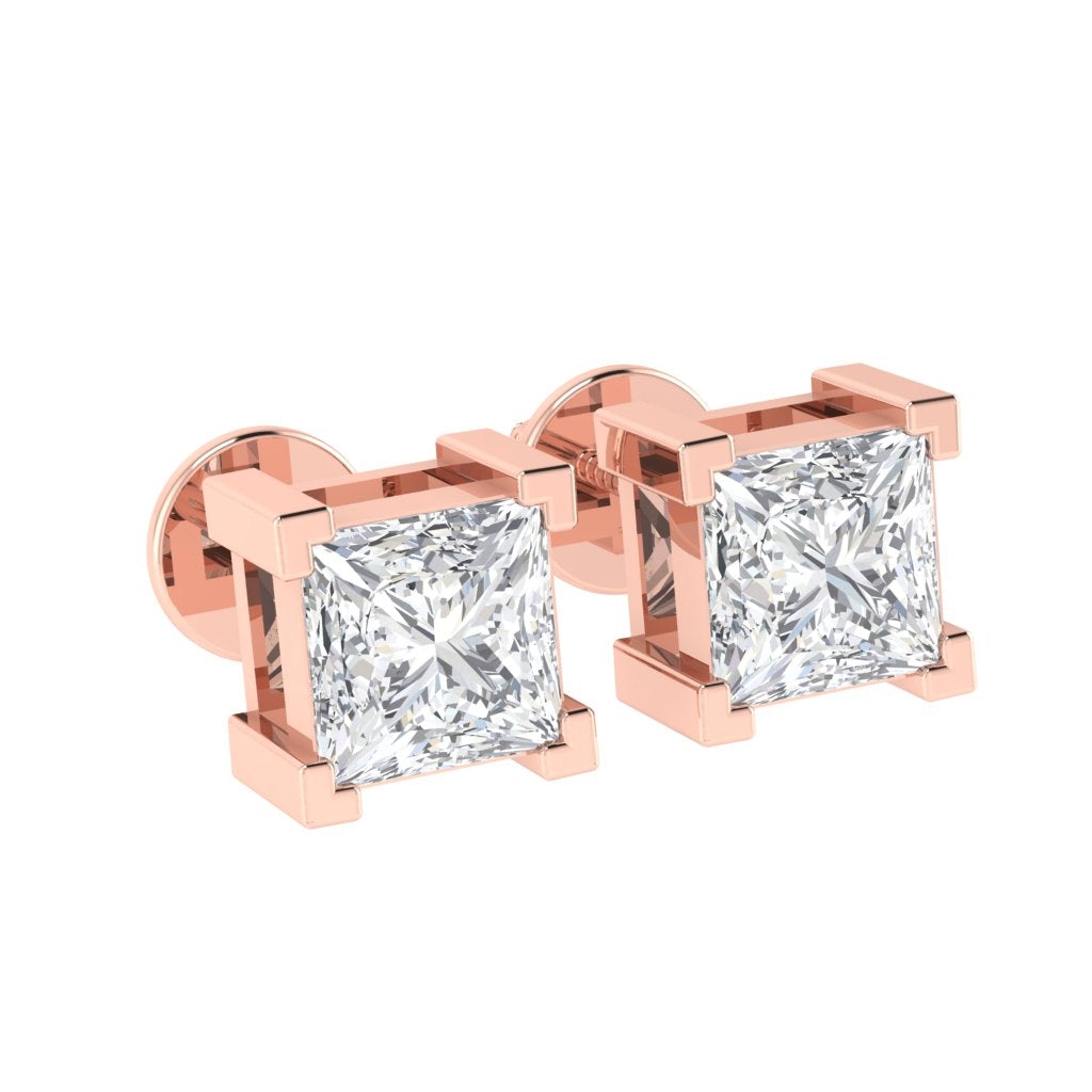 rose gold plated sterling silver princess shape cubic zirconia april birthstone stud earrings