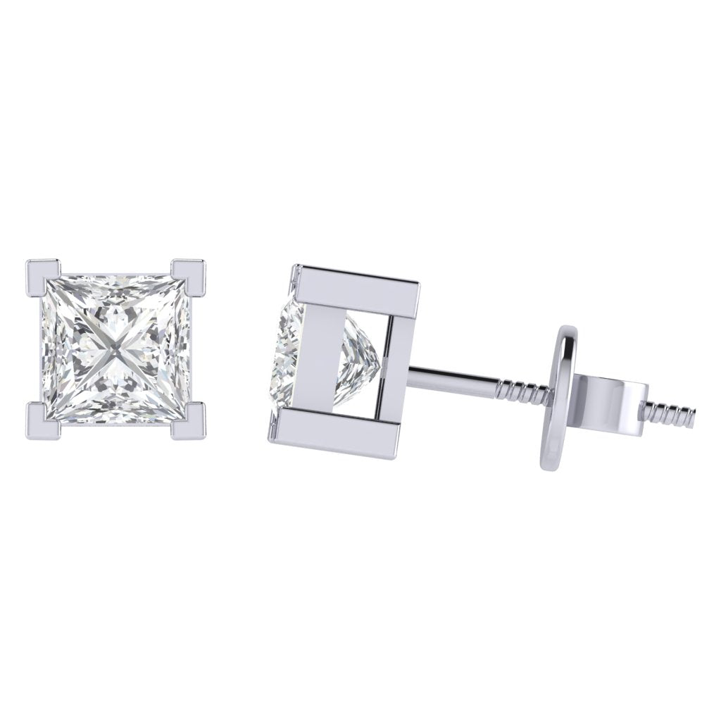 white gold plated sterling silver princess shape cubic zirconia april birthstone stud earrings