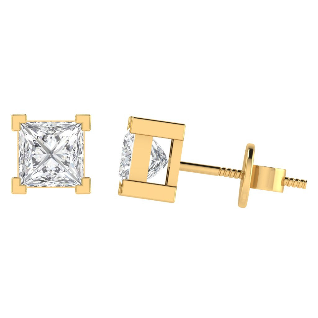 yellow gold plated sterling silver princess shape cubic zirconia april birthstone stud earrings