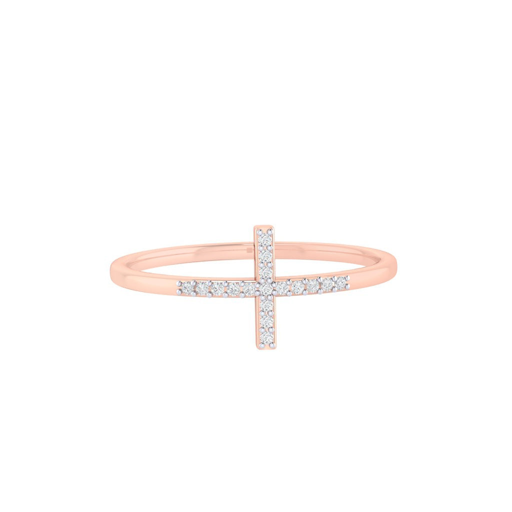 diamtrendz rose gold real diamond cross ring 1488_2