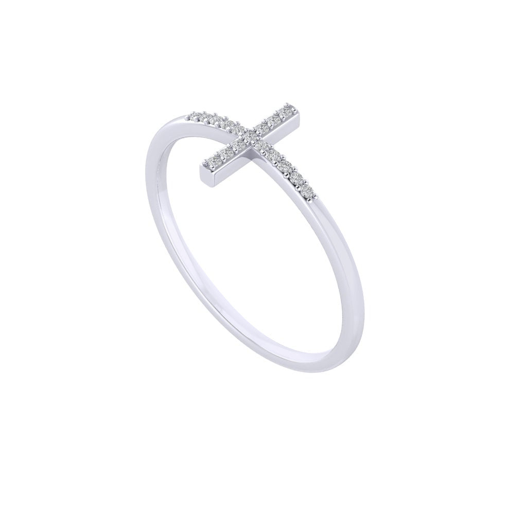 Diamtrendz white gold real diamond cross ring 1488_1