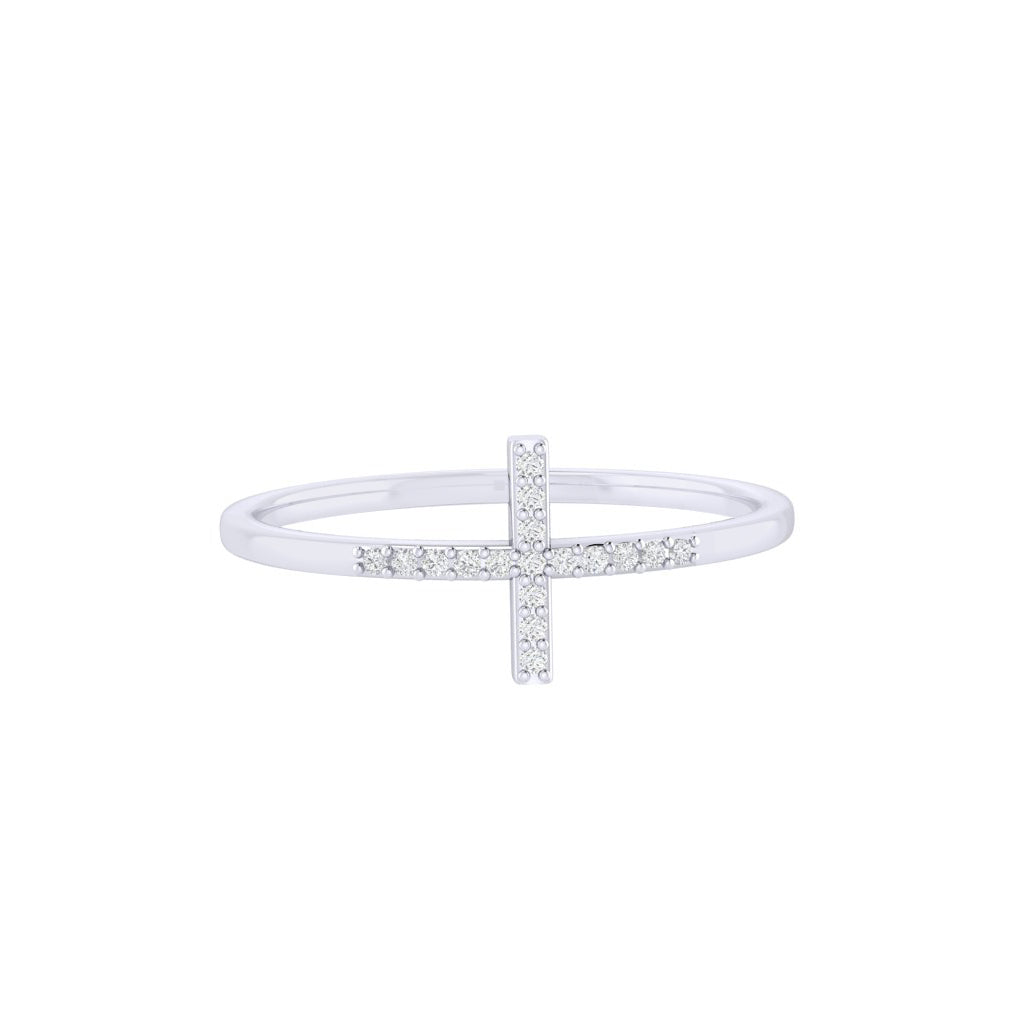 Diamtrendz white gold real diamond cross ring 1488_2