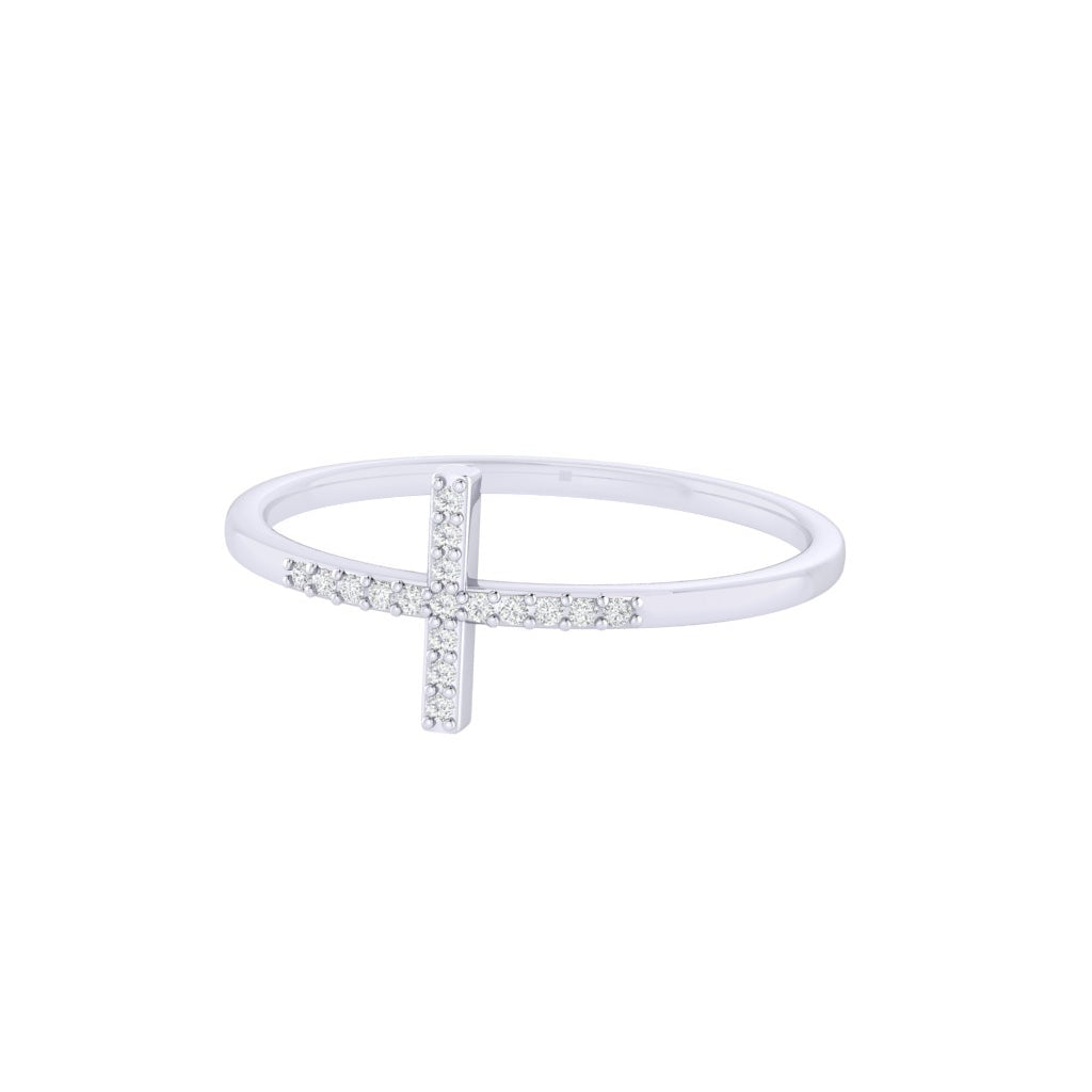 Diamtrendz white gold real diamond cross ring 1488_3