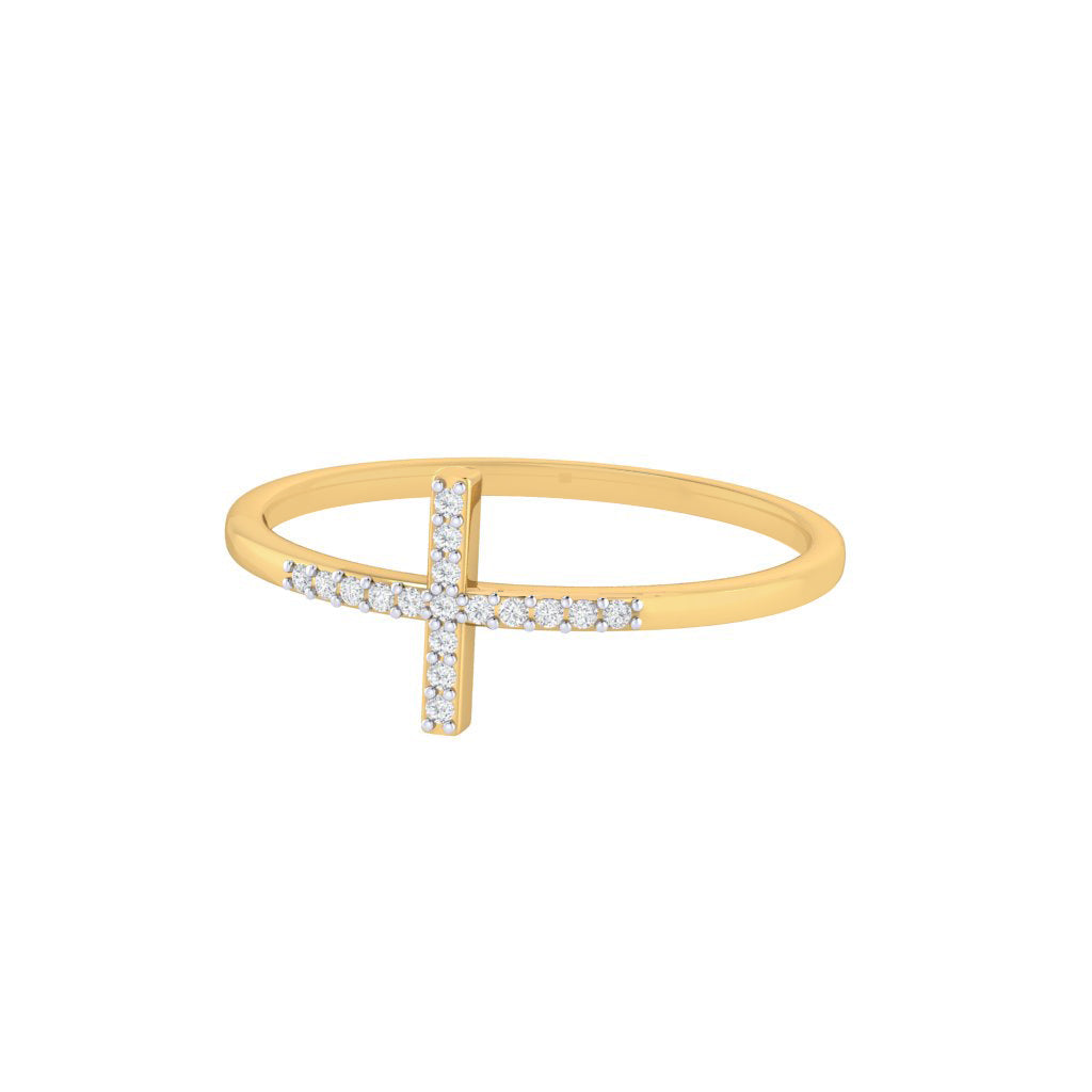 Diamtrendz gold real diamond cross ring 1488_3