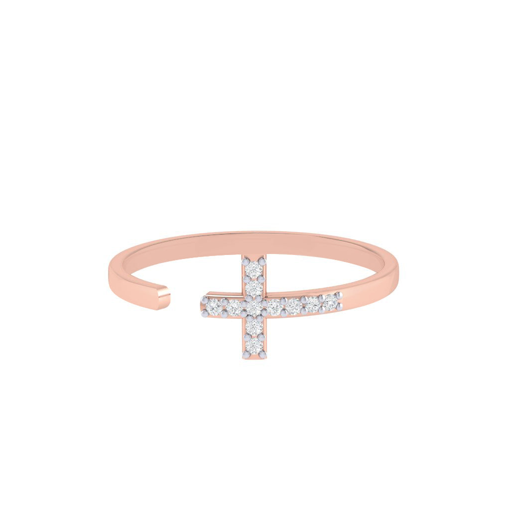 diamtrendz rose gold real diamond cross ring 1495_2