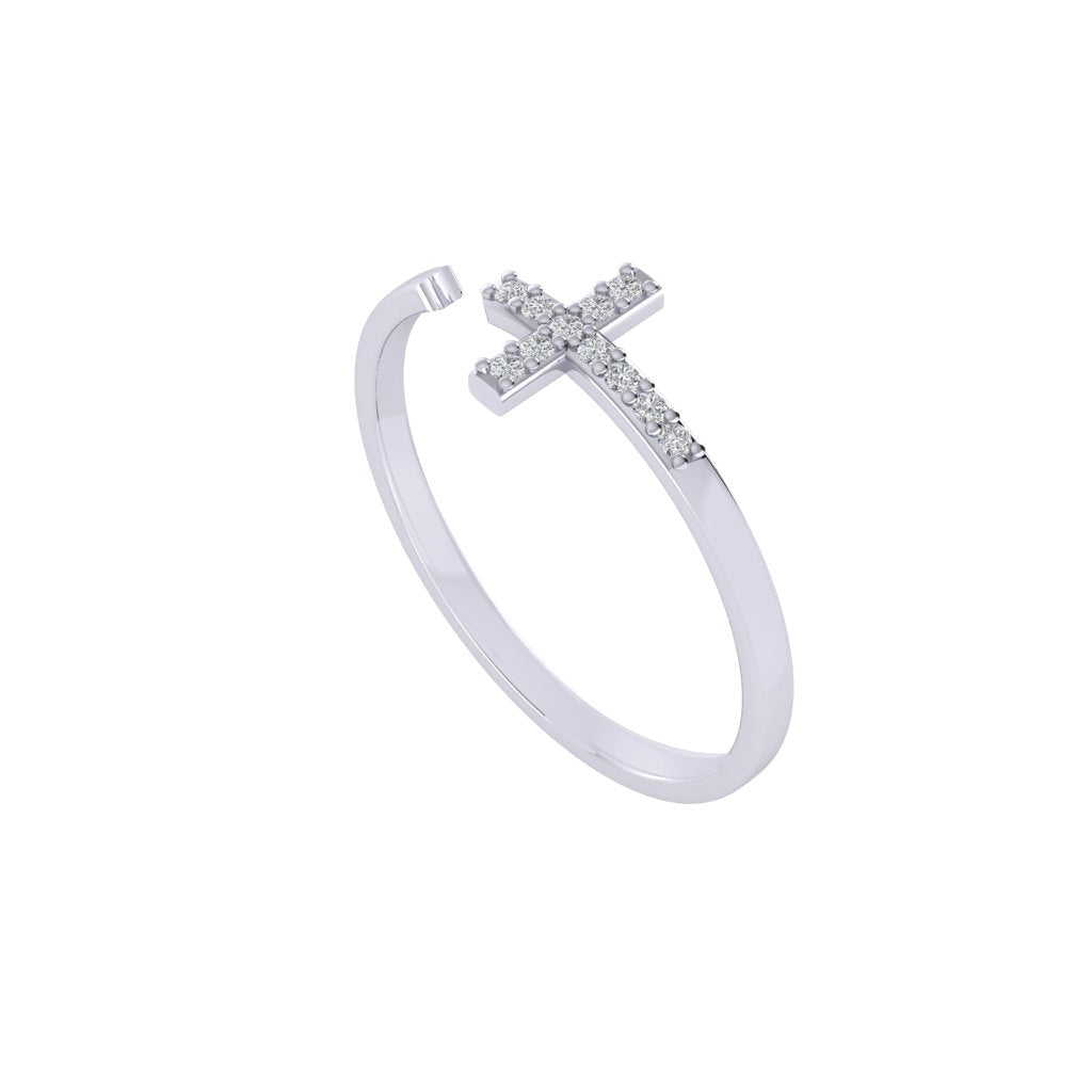 Diamtrendz white gold real diamond cross ring 1495_1