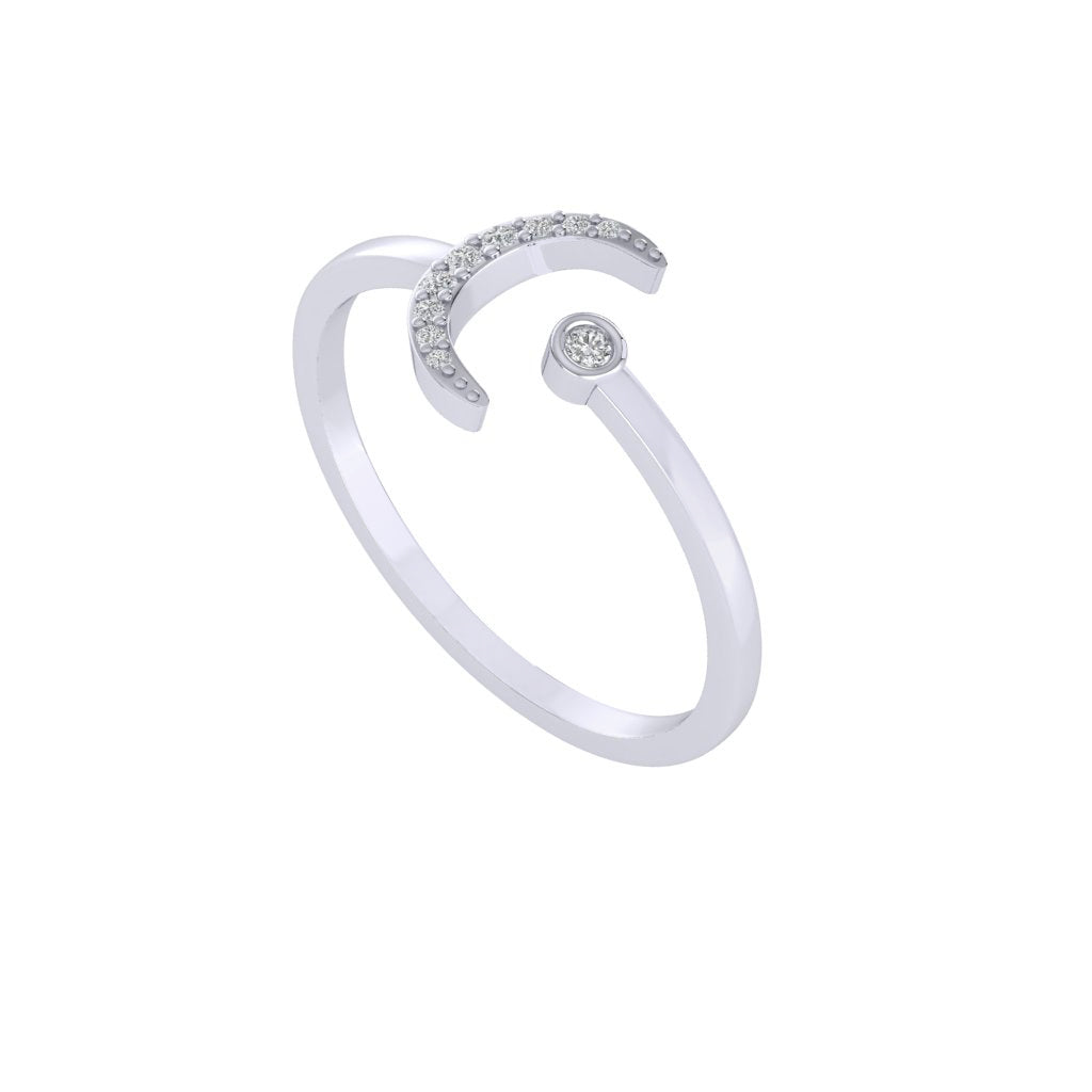 Diamtrendz white gold real diamond moon crescent ring 1498_1