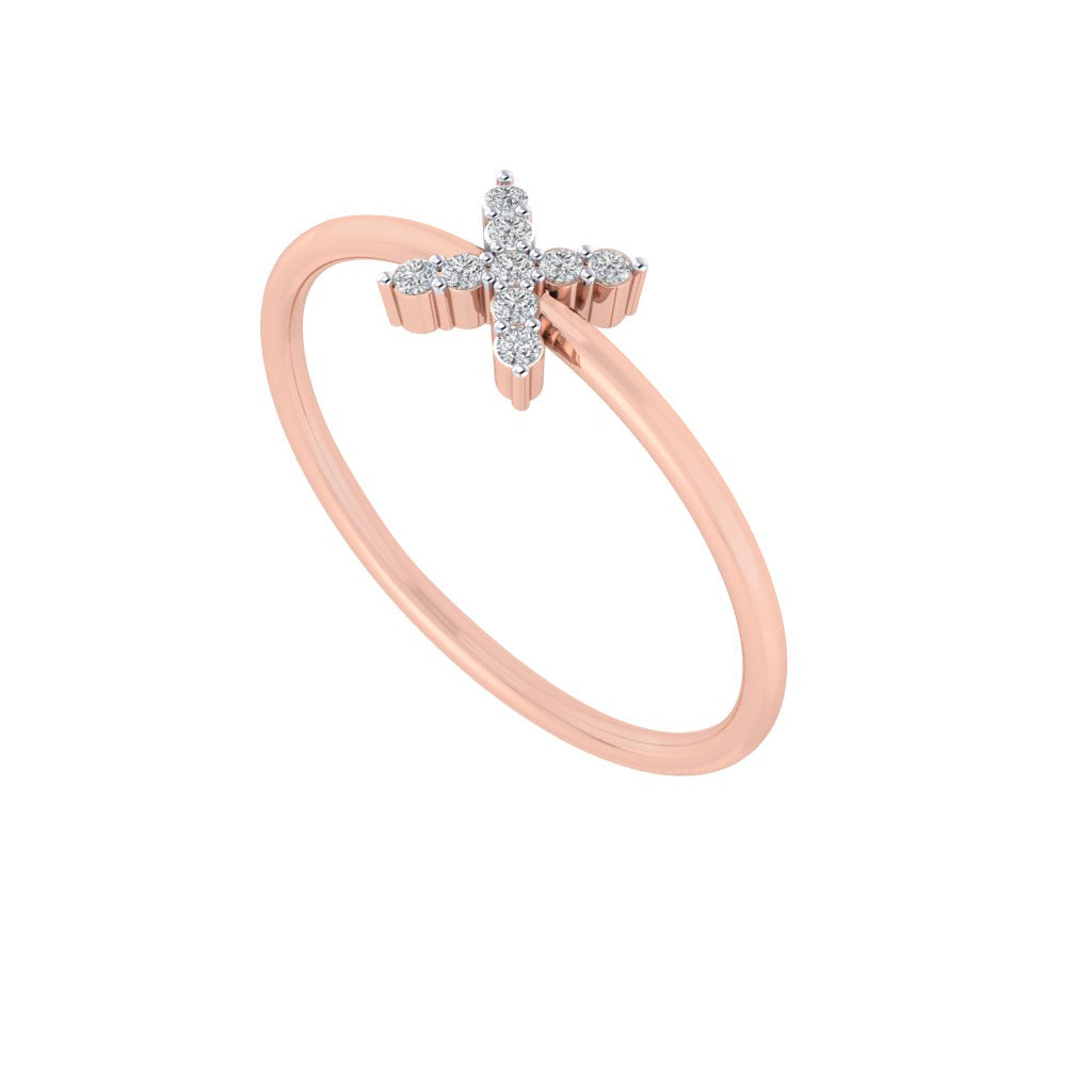 diamtrendz rose gold real diamond cross ring 1523_1