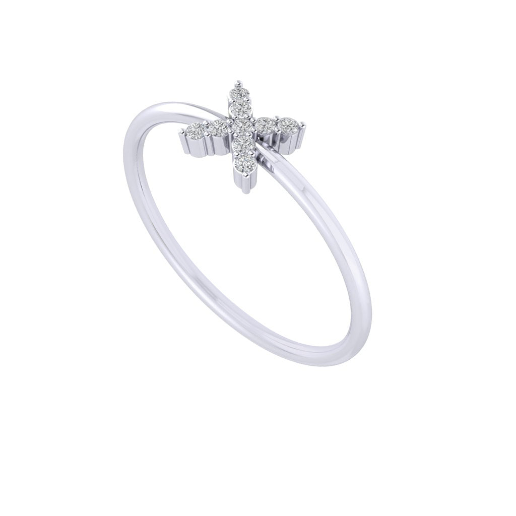 Diamtrendz white gold real diamond cross ring 1523_1