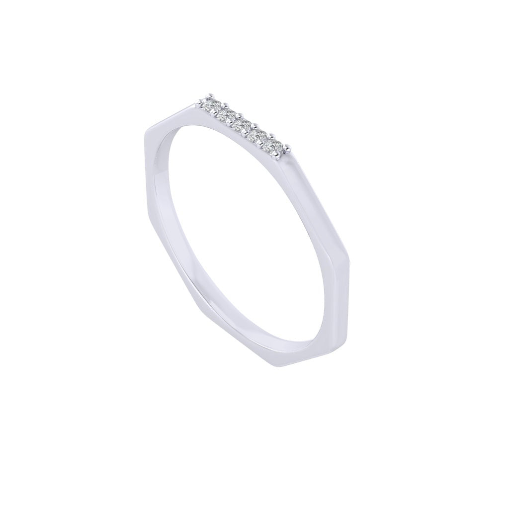 Diamtrendz white gold real diamond octagon band ring 1528_1
