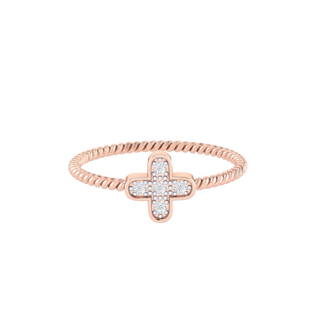 diamtrendz rose gold real diamond cross ring 1538_2
