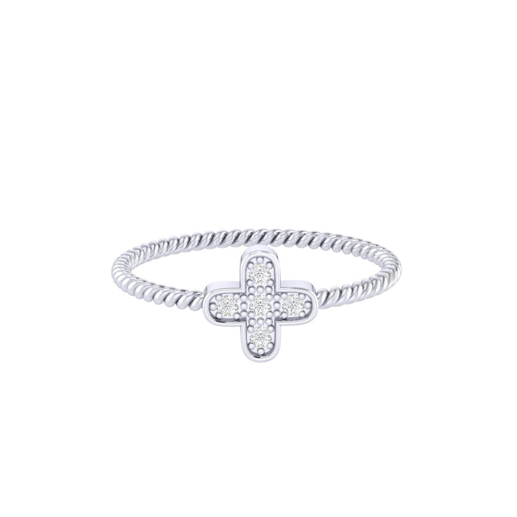 Diamtrendz white gold real diamond cross ring 1538_2
