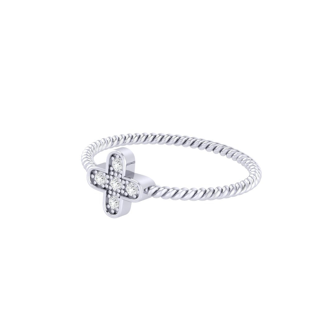 Diamtrendz white gold real diamond cross ring 1538_3