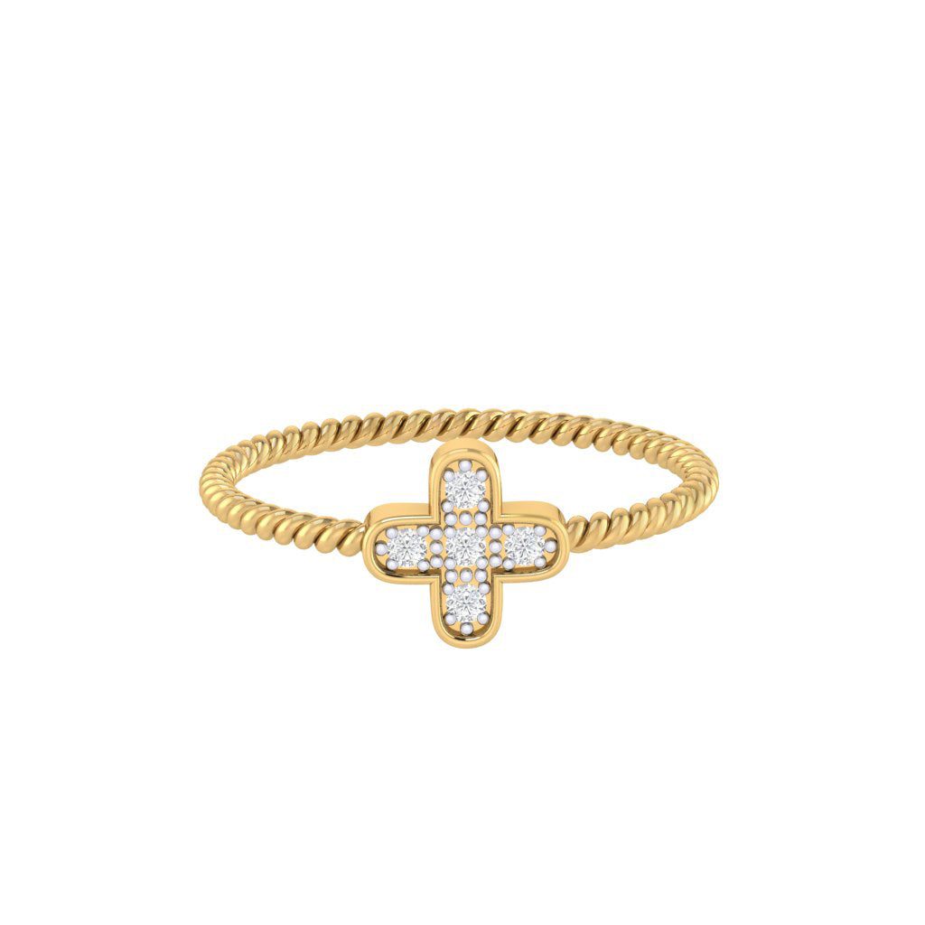Diamtrendz gold real diamond cross ring 1538_2
