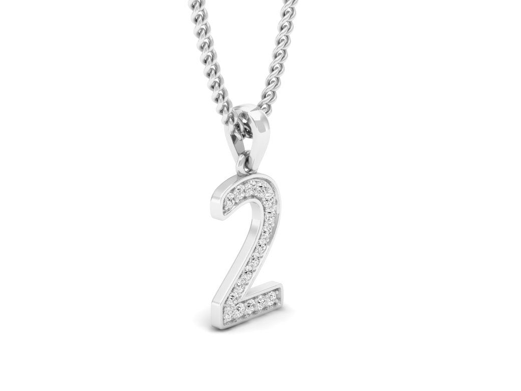 white gold real diamond number 2 pendant
