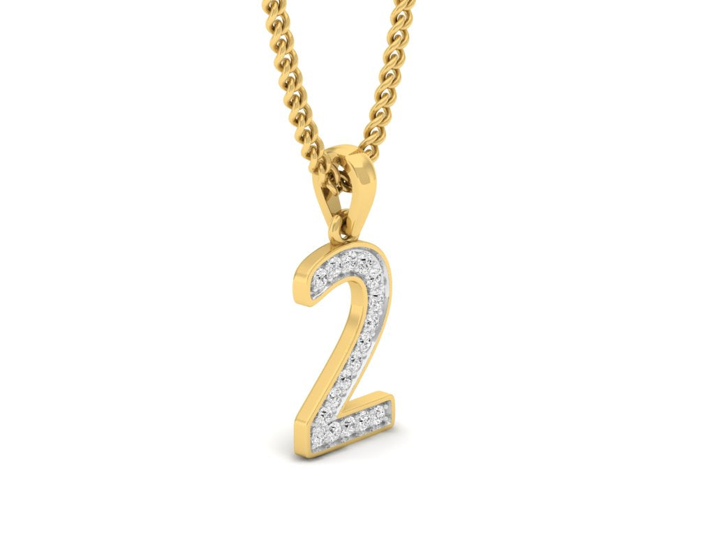 gold real diamond number 2 pendant