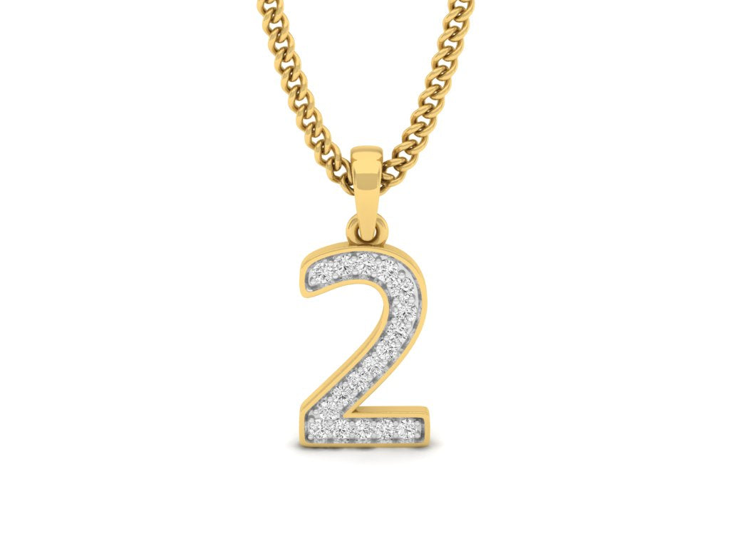 gold real diamond number 2 pendant