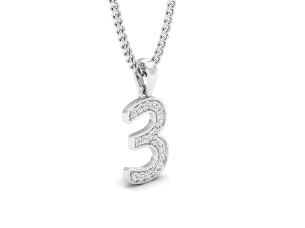 white gold real diamond number 3 pendant