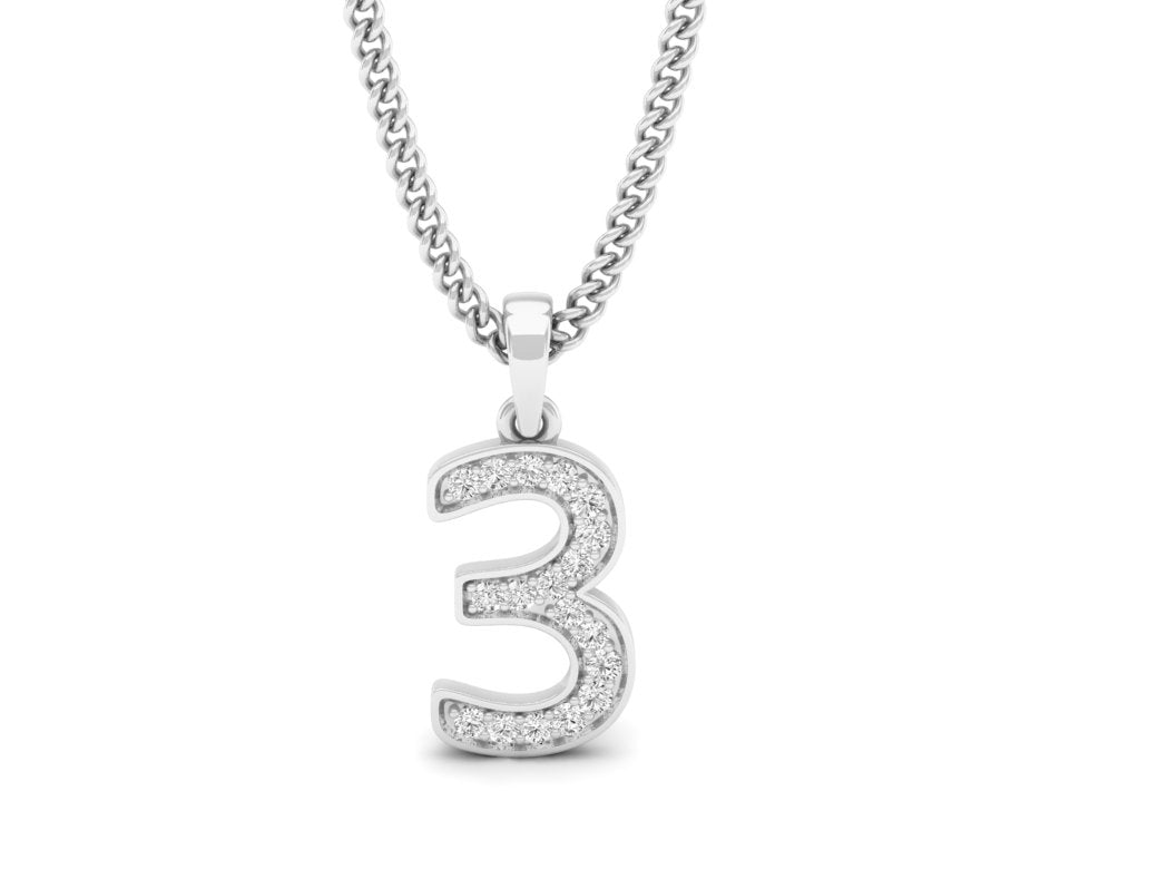 white gold real diamond number 3 pendant
