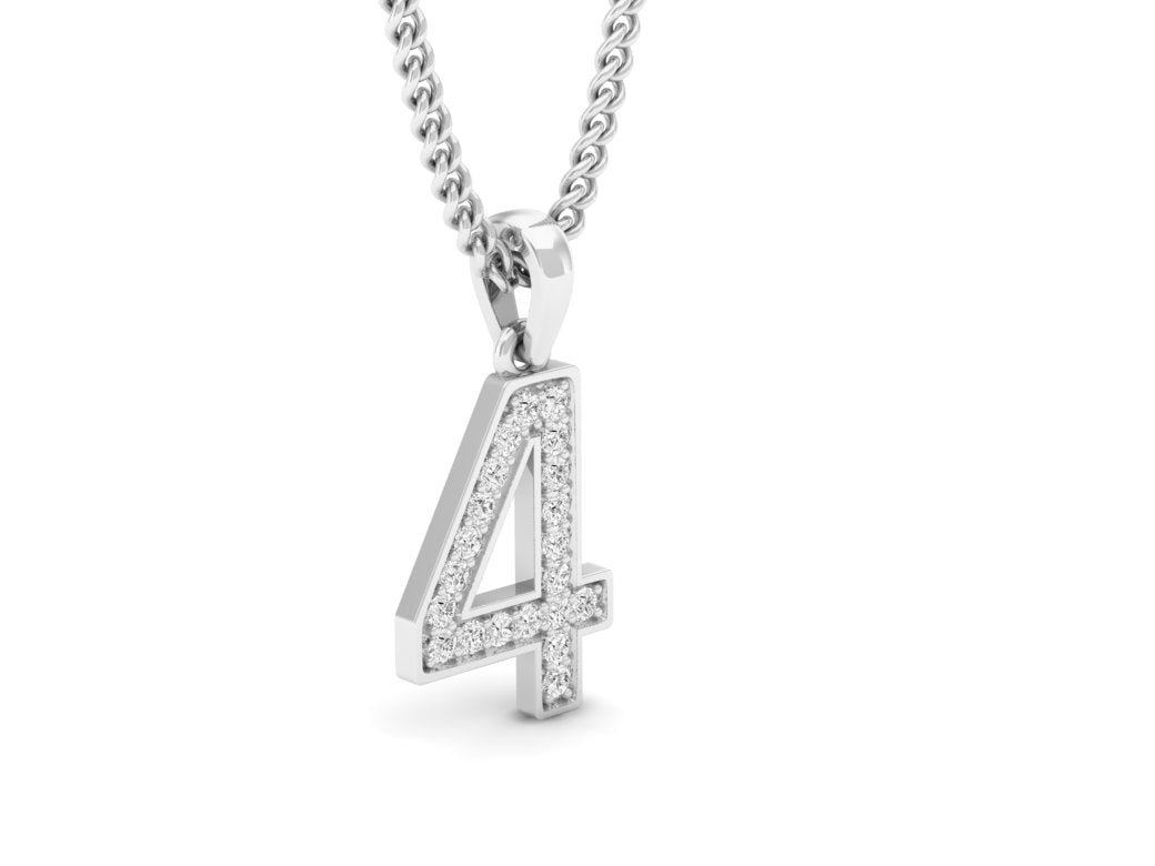 white gold real diamond number 4 pendant