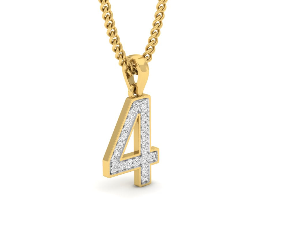 gold real diamond number 4 pendant