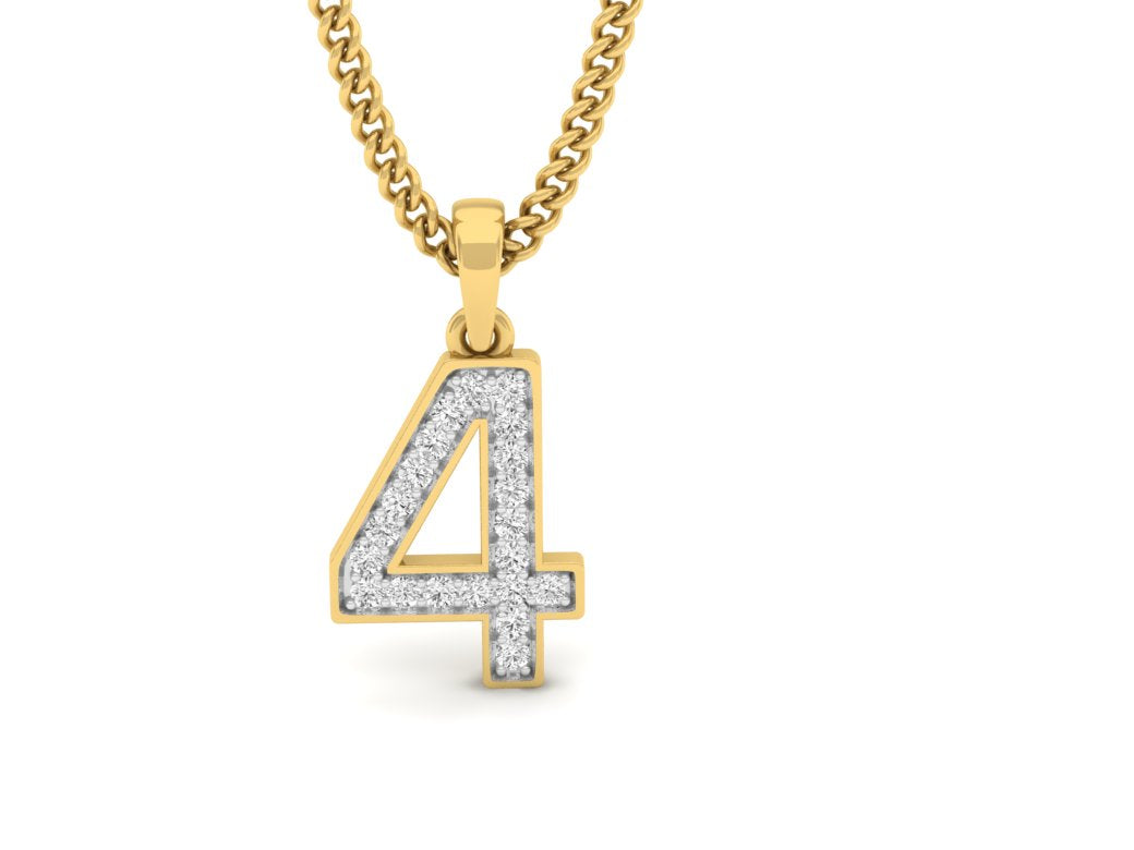 gold real diamond number 4 pendant