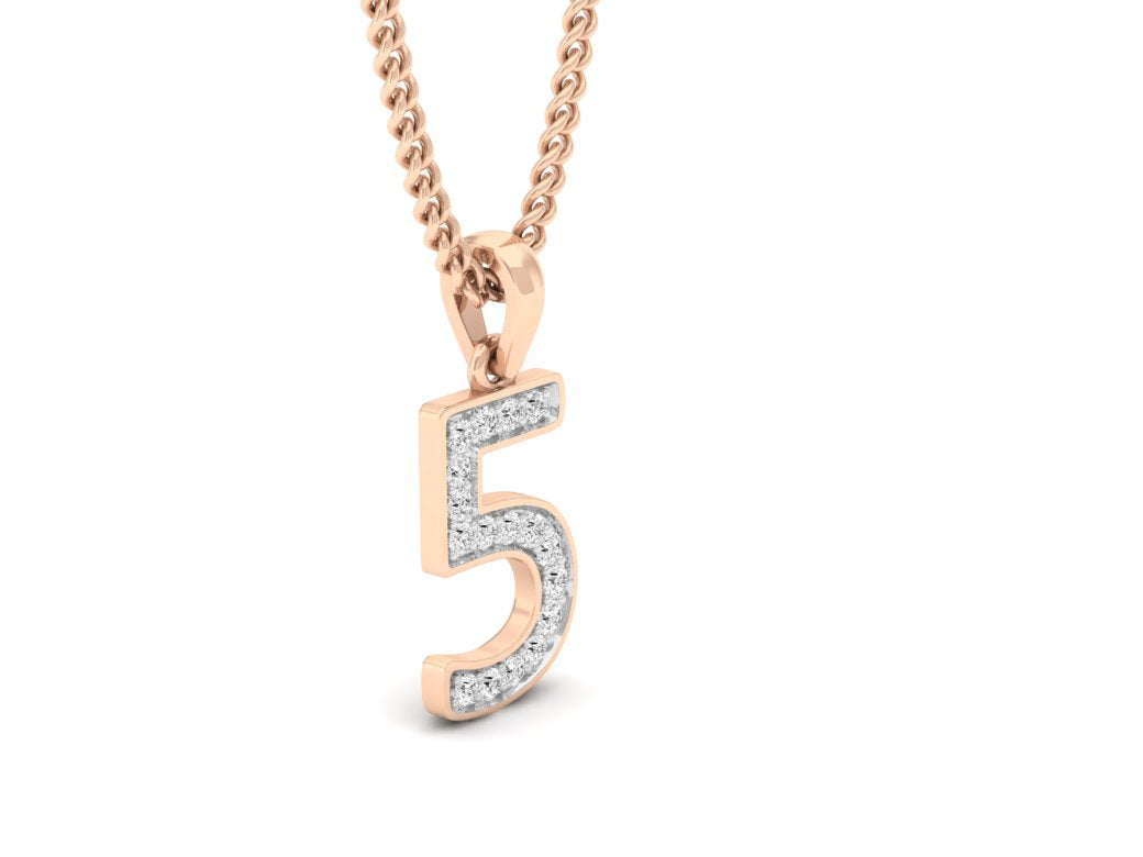 rose gold real diamond number 5 pendant