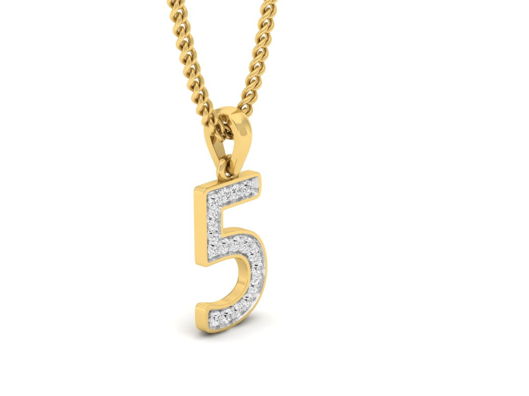 gold real diamond number 5 pendant