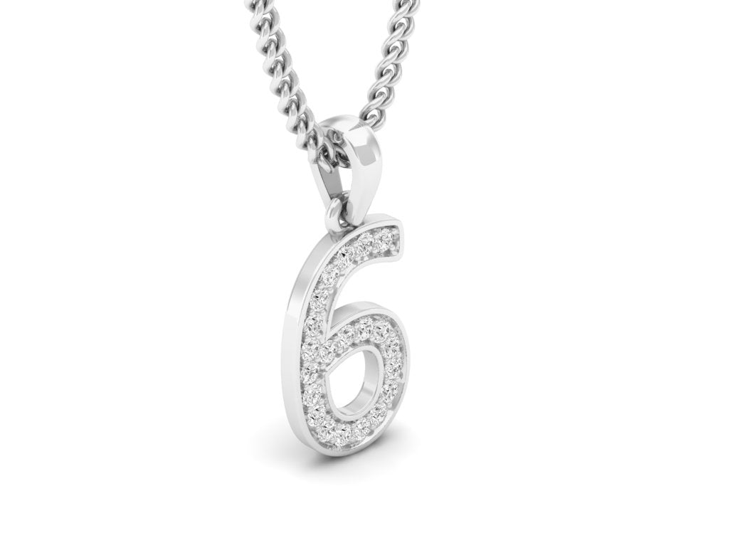 white gold real diamond number 6 pendant