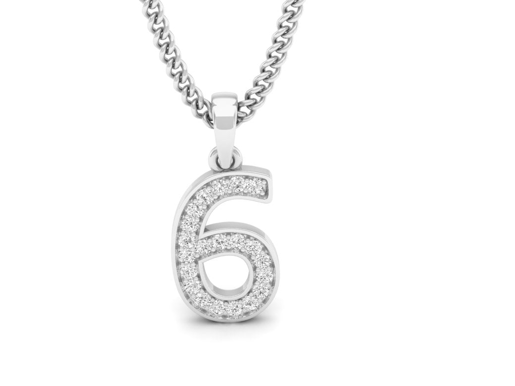 white gold real diamond number 6 pendant