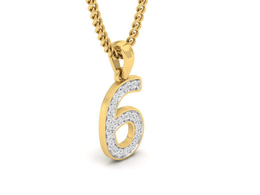 gold real diamond number 6 pendant