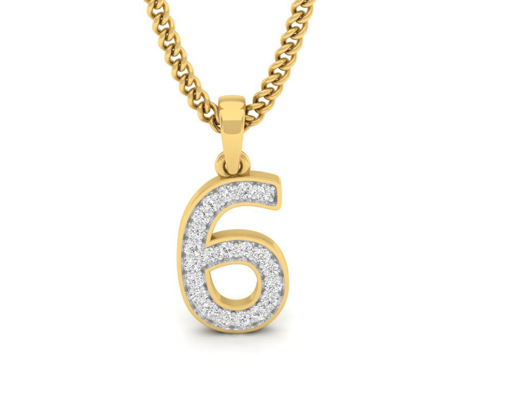 gold real diamond number 6 pendant