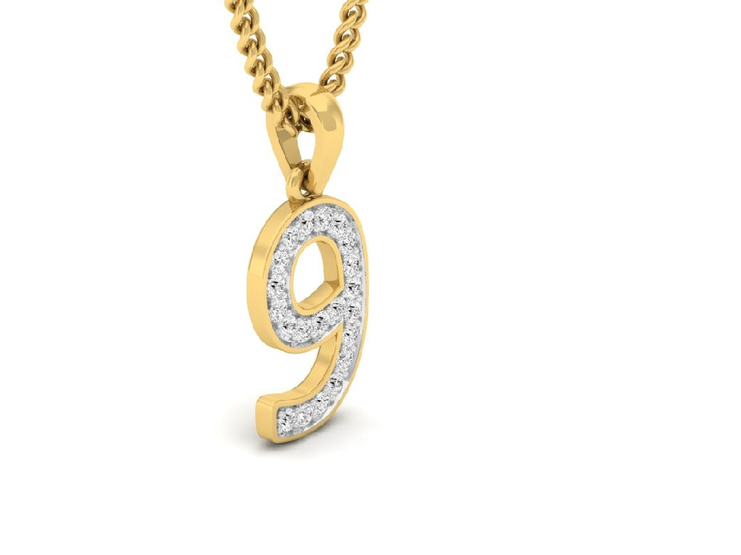 gold real diamond number 9 pendant