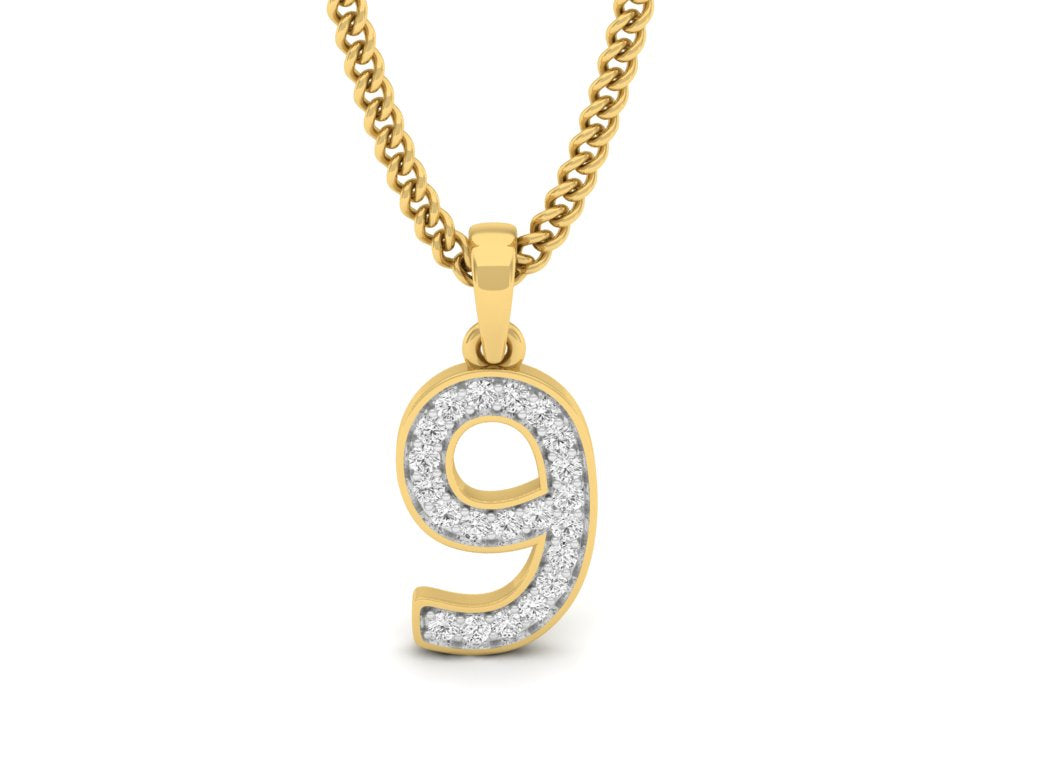gold real diamond number 9 pendant