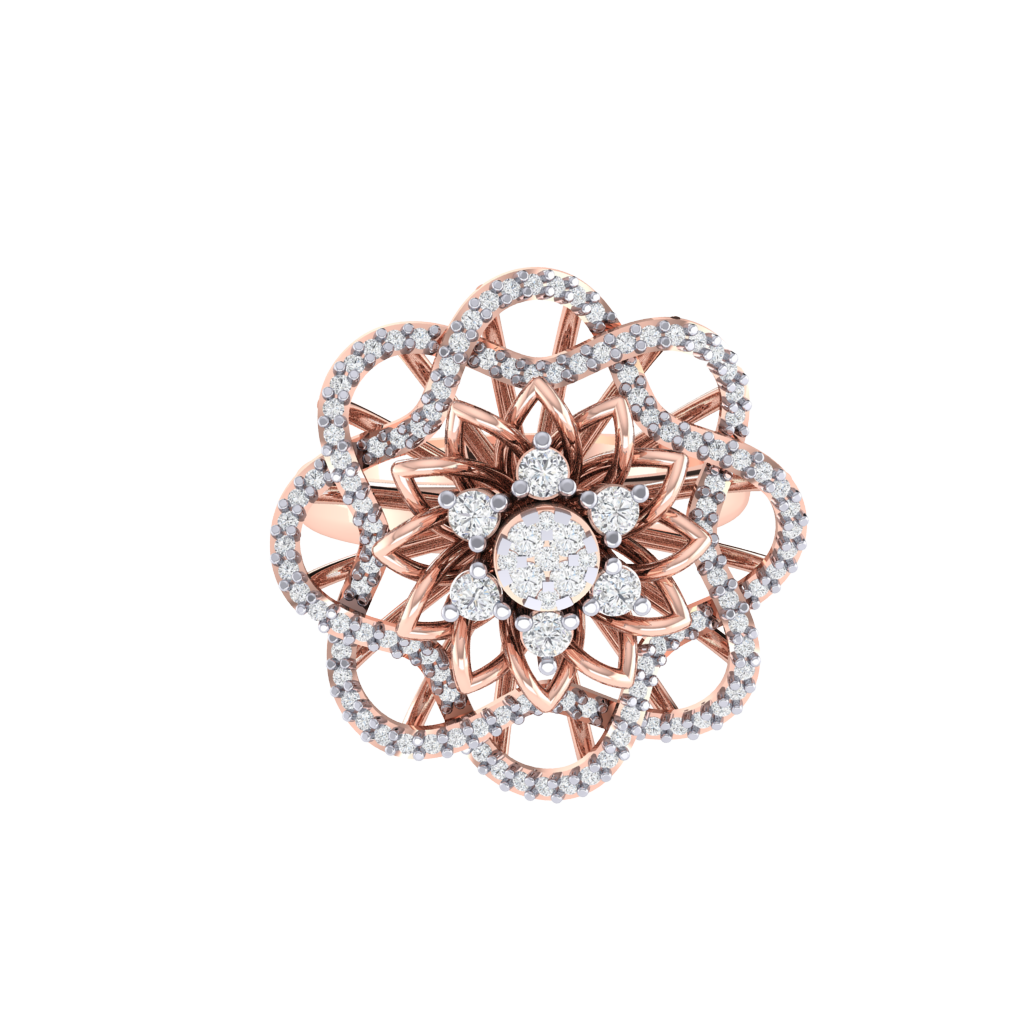 Diamtrendz 925 sterling silver rose gold plated cubic zirconia floral ring