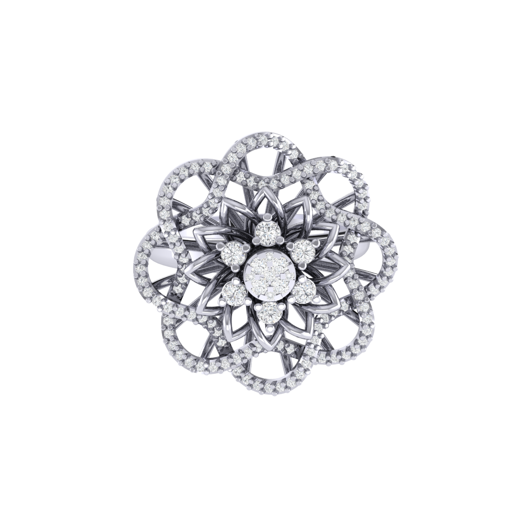 Diamtrendz 925 sterling silver white gold plated cubic zirconia floral ring