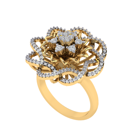 Diamtrendz 925 sterling silver yellow gold plated cubic zirconia floral ring