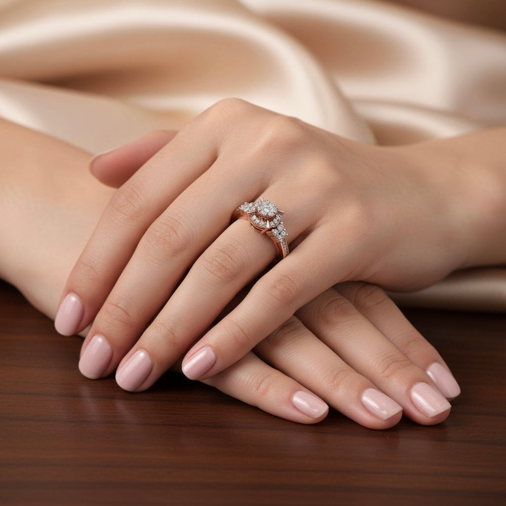 Diamtrendz 925 sterling silver rose gold plated cubic zirconia solitaire ring